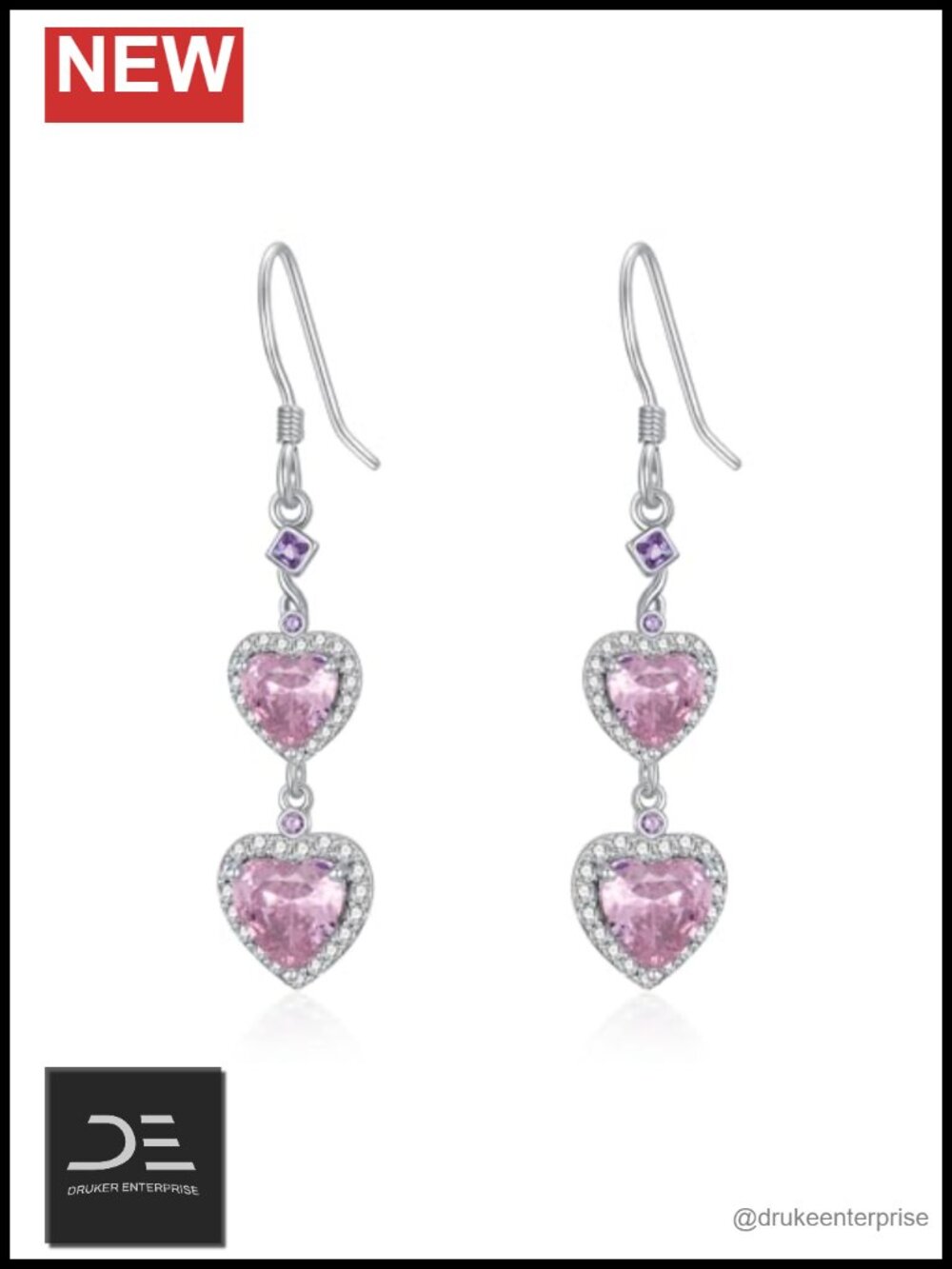 925 Sterling Silver Double Heart Drop Earrings